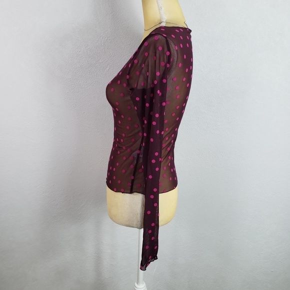Bar lll Sheer Mesh Polka Top XXS Purple Pink - Picture 3 of 7